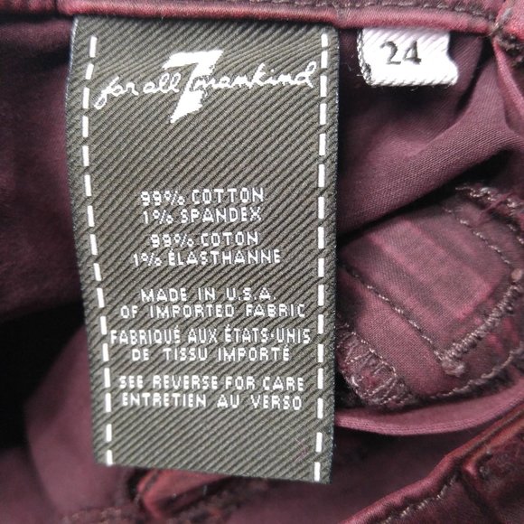 7 For All Mankind Capri Red Moto Pants Women's 24 Second Skin Bordeaux D052 - Picture 6 of 9